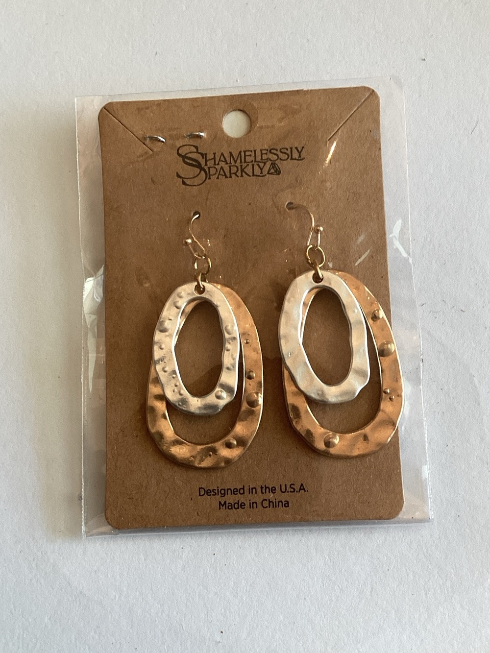 Gold-Tone Hammered Double Ovalโ Drop Earrings